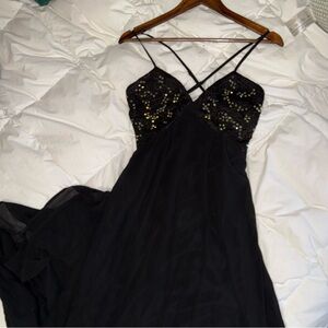 Black Spaghetti Strap Babydoll Maxi Dress